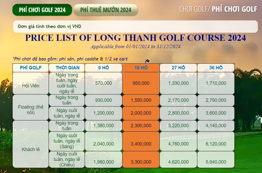 Giá vé tại Sân golf Long Thành mới nhất